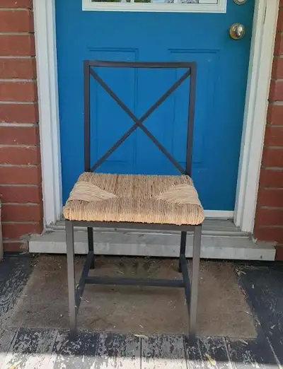 Wrought iron with woven rush seat chair indoor/outdoor, View more