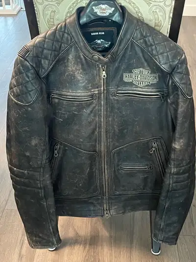 Harley Davidson Brown distressed look Men’s leather riding jacket and Harley Davidson leather vest....