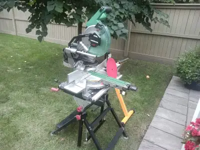 Metabo HPT 10inch mitre saw C10FSHC with a new 60t and a 90 t carbide blades, folding stand, and fol...