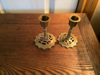 Vintage Pair of Small Brass Candle Holders 