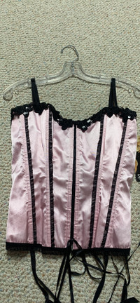  Baby pink & black satin corset