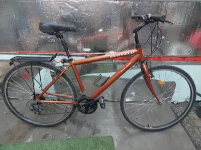 Vélo hybride aluminium 21 vitesses; support: selle Zoom , guidon Tranz x. Vitesses dérailleur et fre...
