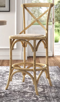 Solid Elm Wood Stool with Rattan Seat x3