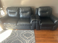 Black Leather Set of Sofa