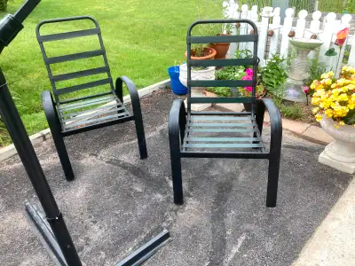 2 metal patio chairs, View more