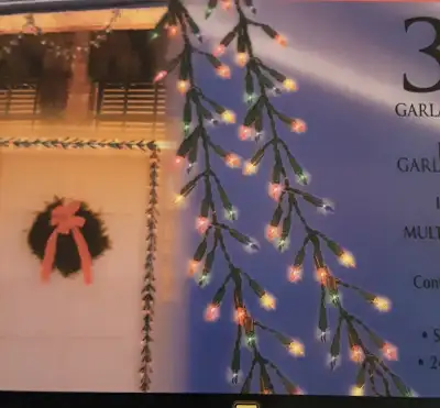 1990s 18 ft 300 multi colour Holiday garland cluster mini lights, View more