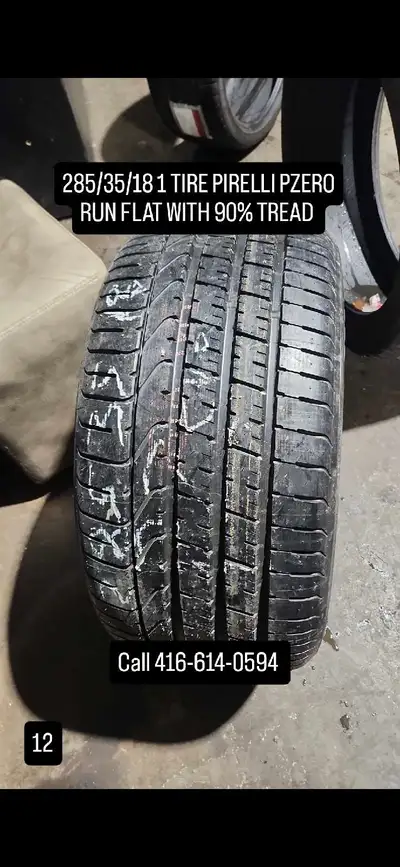 Selling a Pirelli P Zero run-flat tire, size 285/35/18, with 90% tread remaining, this used tire off...
