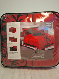Brand New Comforter Set- Queen size - Red and Black - 6 Piece