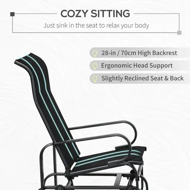 Patio Glider with Breathable Mesh Fabric, Black Color  in Patio & Garden Furniture in Markham / York Region - Image 5