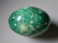 Vintage Hand Carved Green and White  Alabaster Stone Egg
