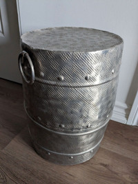 Round Silver Drum Accent Table
