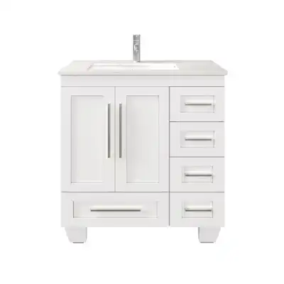 30” Bathroom Vanity with Carrara Quartz Top – Brand New, View more