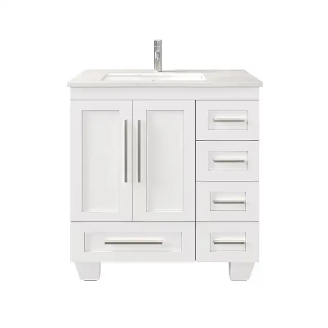 30” Bathroom Vanity with Carrara Quartz Top – Brand New in Cabinets & Countertops in Oakville / Halton Region - Image 2
