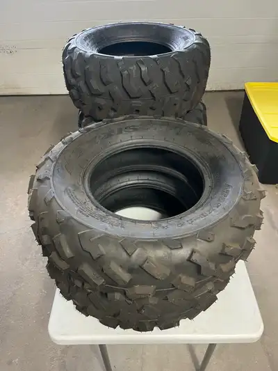 Brand new never even seen dirt. 2 Maxxis AT25x8-12 and 2 Maxxis AT25x10-12. Asking $400 firm.