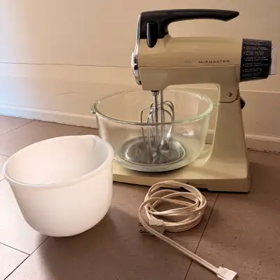 Vintage 70s Sunbeam Mixmaster stand mixer w/2 glass bowls, View more