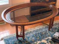 Wood and Glass Oval Coffee Table