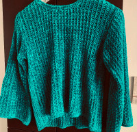 Bright turquoise green netted with plush effect sweater, size S