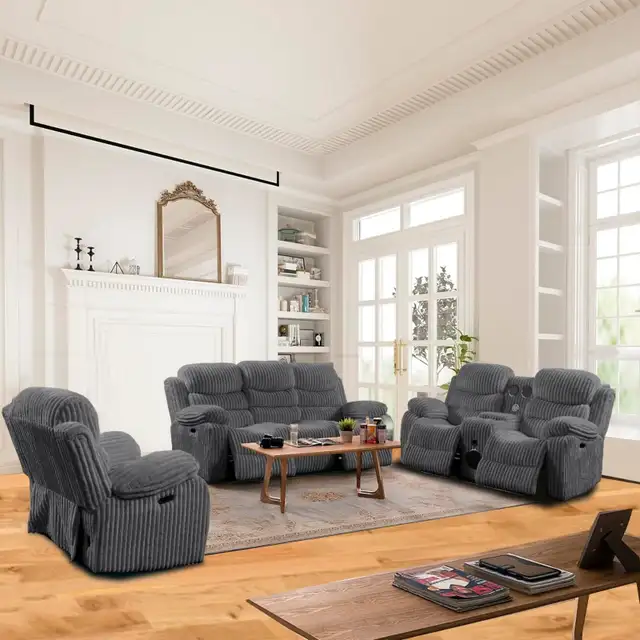 New 3-Piece Power Recliner Set In Luxurious Fabric Upholstery in Chairs & Recliners in North Bay - Image 2