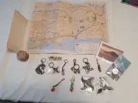 Souvenirs from Japan incl. Keychains, rubber ninja stars, &map