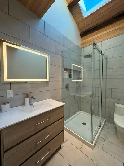 New modern, unique condo in heritage building, Fully furnished and equipped kitchen, Bbq. Skylights....
