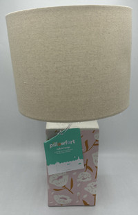 Pillowfort Pink Floral Printed Finish Beige Fabric shade Table L