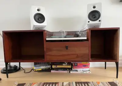 Solid wood MCM style record cabinet, View more