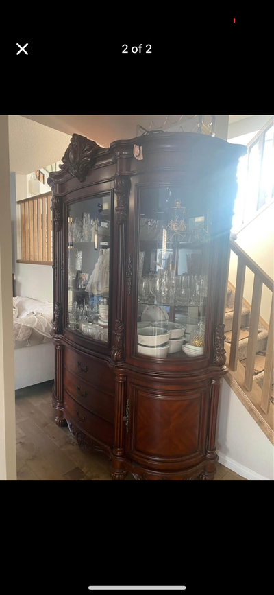 cabinet and hutch glass solid wood cherry like new traditional, View more