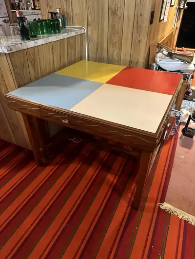 Retro Solid Oak Dining Gaming Table w/ 2 Matching Chairs, View more