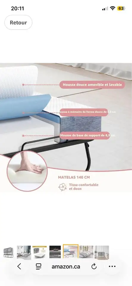 Lit pliable avec matelas / Folding bed with mattress in Beds & Mattresses in City of Montréal - Image 6