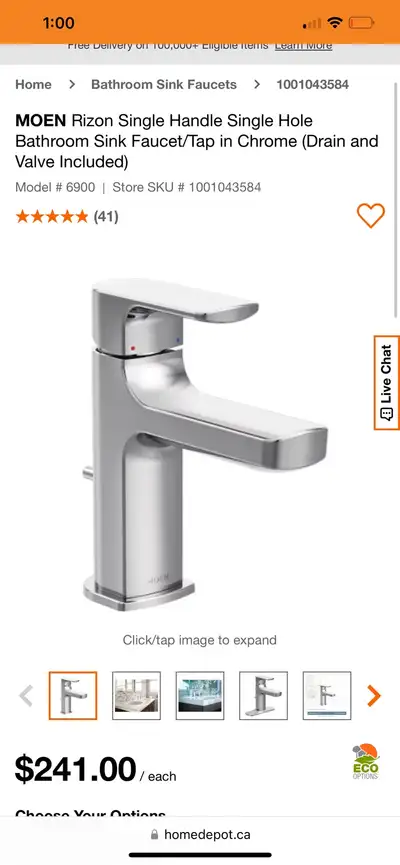 MOEN Rizon Single Handle Single Hole Bathroom Sink Faucet/Tap in Chrome (Drain and Valve Included) 5...