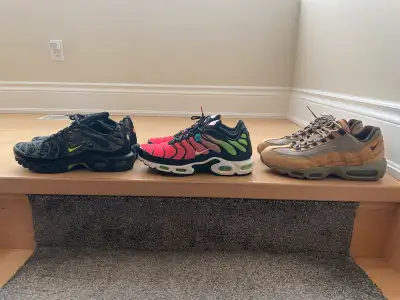 Mens size 11 Both Air Max Plus 9.5/10 condition $160/ea Air Max 95 wheat 8/10 condition $150