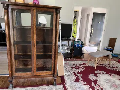 Antique Oak China Cabinet w/ Claw Feet, View more