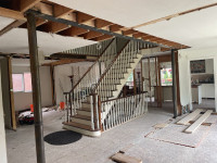 Wall removal, LVL & steel beam, open concept, Vaulted ceiling