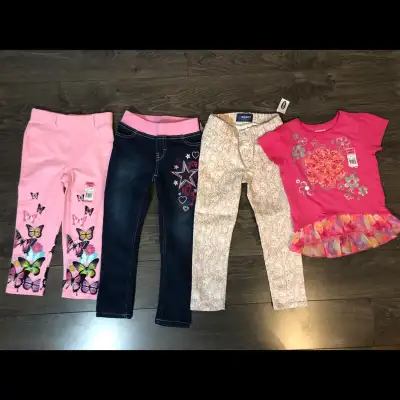 All items brand new and come from a smoke and pet free home Pink T-shirt - $5 Pink butterfly pants -...