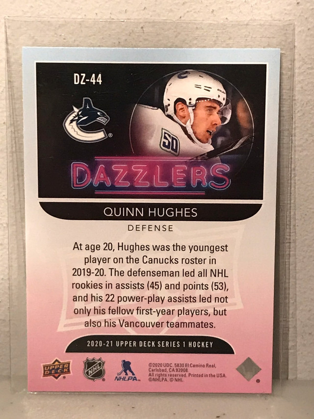 Quinn Hughes Upper Deck Dazzler & Portraits NHL Hockey Cards in Arts & Collectibles in Ottawa - Image 3