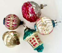 Antiquité Collection RARE Lot de 5 boules de Noël TRÈS ANCIENNES