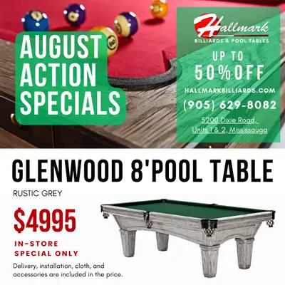 AUGUST SPECIAL- GLENWOOD Pool Table by Brunswick - 905-629-8082, Voir plus