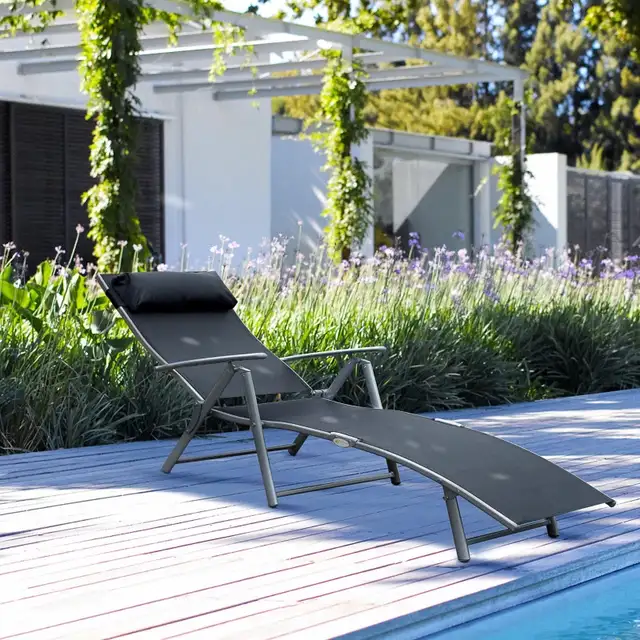 Black Heavy duty Adjustable Folding Reclining Chair  Lounge in Patio & Garden Furniture in Markham / York Region - Image 8