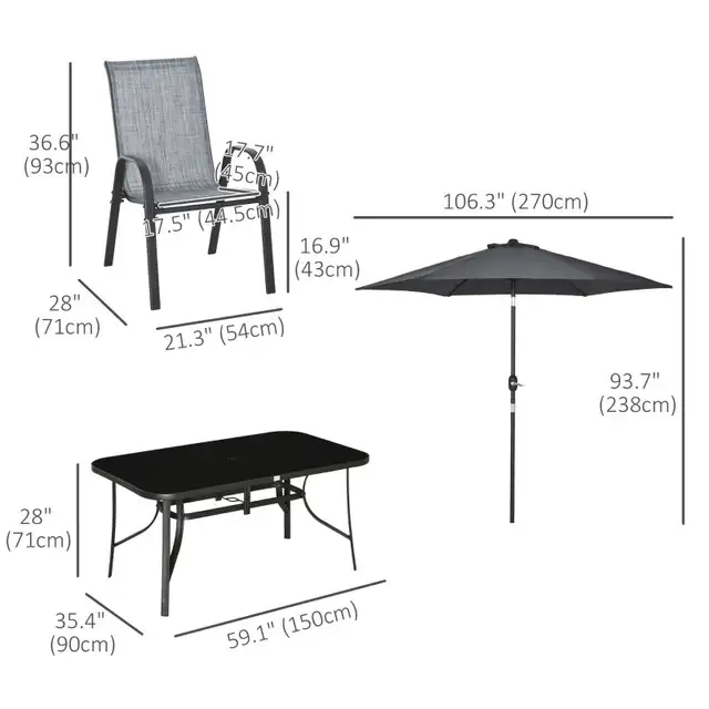 8 Pieces Patio Dining Set with Umbrella, 6 Chairs and Table in Dining Tables & Sets in Markham / York Region - Image 4