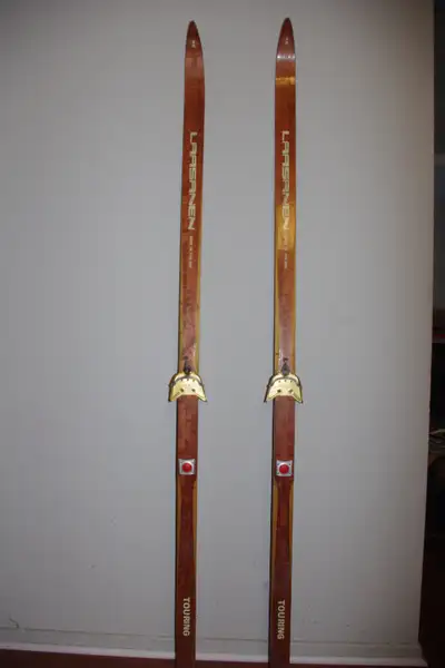 Vintage Laasanen Wooden Cross Country Touring Skis With Bindings, View more