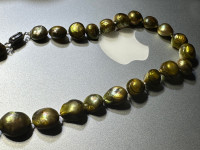 Real Golden green fresh water pearl necklace 