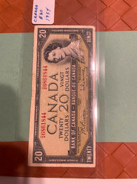 Canada 20 Dollar 1954 Bank of Canada Note - Beattie-Rasminsky
