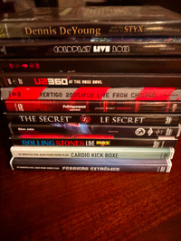 Lot de 11 DVD , show de musique, exercices..Coldplay, U2, Elton
