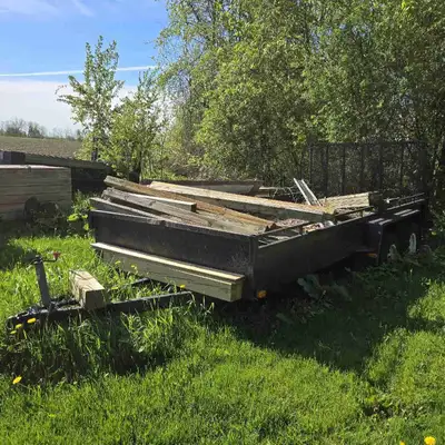 16 ft by 7 ft dual axle trailer with ramp. Needs new floor, and some TLC to get it back on the road....