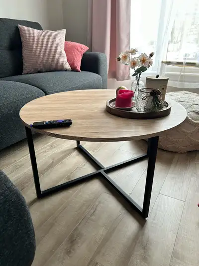 table salon ronde faux bois et metal, View more