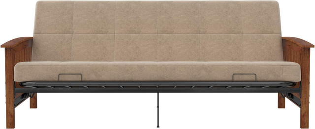 DHP Brixen Walnut Wood Arm Metal Futon Frame with 6-Inch Mattres in Couches & Futons in Mississauga / Peel Region - Image 2