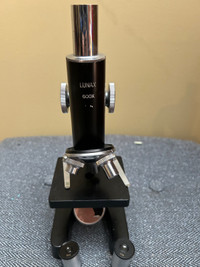Vintage Lunax 600x microscope in original box