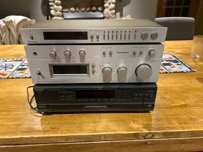 Vintage Technics Amp and Tuner. with 5 disk cd player system, View more