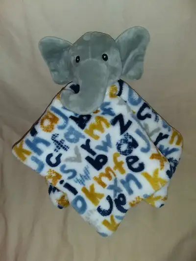 Lila & Jack Gray Elephant Baby Security Blanket Lovey Blue Gold Letters Alphabet ABC Lila & Jack Alp...