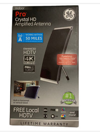 GE Indoor Pro Crystal HD Amplified TV Antenna-50 Miles Of Broadc